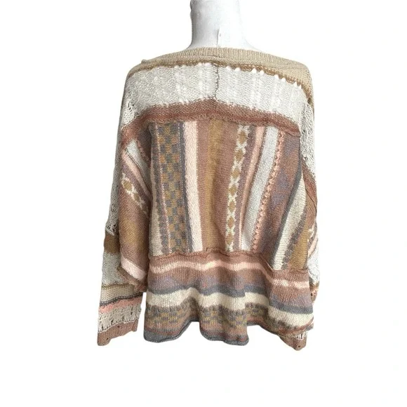Free People December Skies Alpaca Wool Poncho Sweater Patchwork Boho Sz M Aztec - Picture 9 of 16